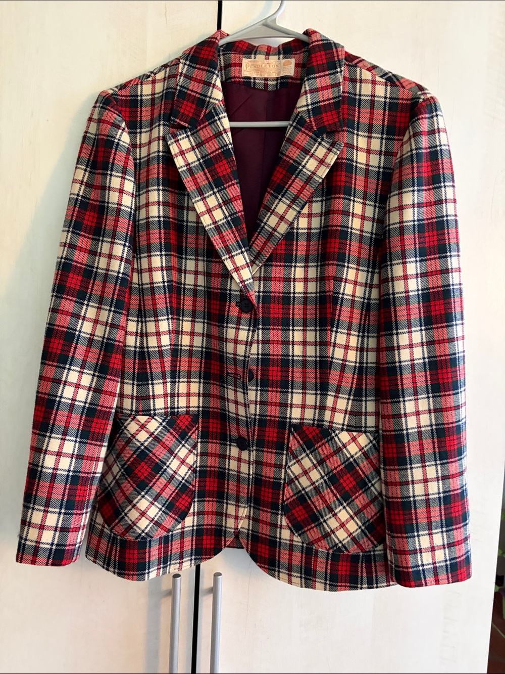 Pendleton Red, Cream & Navy Plaid Blazer